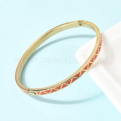 304ステンレススチールエナメルバングル  女性用ヒンジ付きバングル  三角形  イオンプレーティング（ip）  18KGP本金メッキ  内径：1.93インチ（4.9cm）x2.30インチ（5.85cm）&nbsp;BJEW-D408-33G