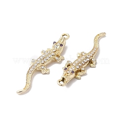 ラックメッキ合金ラインストーンペンダント  アリゲーターチャーム  ゴールドカラー  43x12x5mm  穴：2mm&nbsp;RB-L036-VF864-2