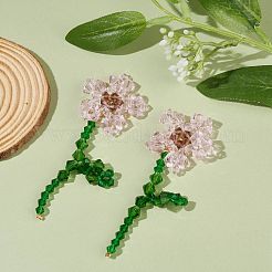 イミテーションオーストリアクリスタルフラワーオブライフダングルスタッドピアス  ガラスビーズドロップピアス  ピンク  75x30mm  ピン：0.6mm&nbsp;X1-EJEW-TA00029-01