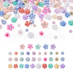700個7スタイル不透明樹脂カボション  花  ミックスカラー  ミックスカラー  6~13x6~13x3~6mm  100個/スタイル&nbsp;CRES-CD0001-07