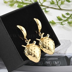 真鍮フープピアス 鉛フリー＆カドミウムフリー  長持ちメッキ  ラックめっき  苺  18KGP本金メッキ  37x17mm&nbsp;EJEW-R016-08G-02