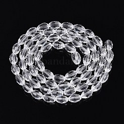 透明ガラスビーズ連売り  ライス  多面カット  透明  8~9x5~6mm  穴：0.9~1mm  約67~68個/連  22.83~23.62インチ（58~60cm）&nbsp;GLAA-N071-01A-A01
