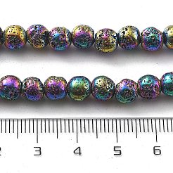 電気メッキされた天然溶岩岩ビーズ連売り  ラウンド  虹メッキ  6mm  穴：1.2mm  約69個/連  16.14''（41センチメートル）&nbsp;G-A251-B01-01I