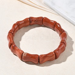 竹製天然レッドジャスパービーズストレッチブレスレット（女性用・男性用）  内径：2.36インチ（6cm）&nbsp;BJEW-K304-01B