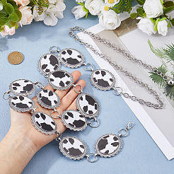 1Pc Cow Print Alloy & Acrylic Oval Chain Belts for Cowgirls&nbsp;AJEW-HS0001-29