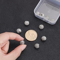 ラックメッキ真鍮製キュービックジルコニアビーズ  長持ちメッキ  ラウンド  プラチナ  9.5~10x9~9.5mm  穴：2mm  10個/箱&nbsp;ZIRC-NB0001-01P