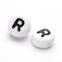 アクリルビーズ  横穴付き  文字L  フラットラウンド  文字r  7x4mm  穴：1.2~1.8mm  約3500個/500g&nbsp;PL37C9070-R