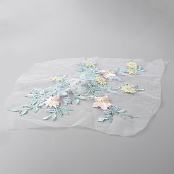花のアップリケに縫い付けられた3Dフラワーポリエステル刺繍  プラスチック製のラインストーンとビーズ付き  ウェディングドレスの縫製工芸品の装飾  チョンサム  カラフル  375x250x6.5mm&nbsp;PATC-WH0008-31