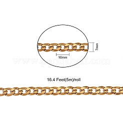 304ステンレススチールキューバチェーン  分厚いカーブチェーン  溶接されていない  スプールで  ゴールドカラー  10x7mm  約16.4フィート（5m）/ロール&nbsp;CHS-CJ0001-28G