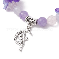 Natural Aquamarine & Rose Quartz & Amethyst Round Beaded Charm Bracelets&nbsp;BJEW-TA00615-01