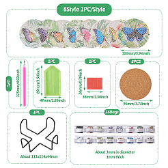 5d diy ダイヤモンド塗装カップ マット キット  アイアンコースターホルダー付  樹脂ラインストーン  ダイヤモンド付箋  トレープレートと接着剤クレイ  ちょうの模様  100x2mm&nbsp;DIY-TAC0021-09A