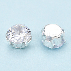 縫い付けラインストーン  真鍮製爪付き台座付き  フラットラウンド  ニッケルフリー  プラチナ  7x5mm  穴：1.2~1.4mm  約720個/セット&nbsp;KK-T070-03P-D