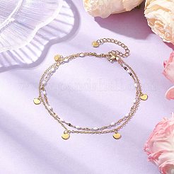 304 Stainless Steel Double Layer Chain Anklets&nbsp;AJEW-AN00632-02