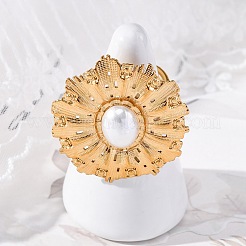 304ステンレススチール指輪  プラスチック模造真珠付き  18KGP本金メッキ  花  花：30.5x30mm  usサイズ7 1/4(17.5mm)&nbsp;RJEW-Q005-02A-G
