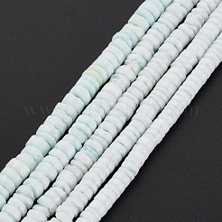 シーシェルビーズ連売り  染め  フラットラウンド/ディスク  ライトシアン  3~4x1~3mm  穴：1mm  約95~110個/連  6.89インチ（17.5cm）〜7.28インチ（17.5cm〜18.5cm）&nbsp;SSHEL-T014-49