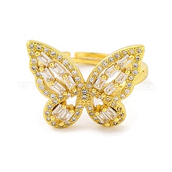 Butterfly Brass Micro Pave Cubic Zirconia Adjustable Rings for Women&nbsp;RJEW-U003-27B-G