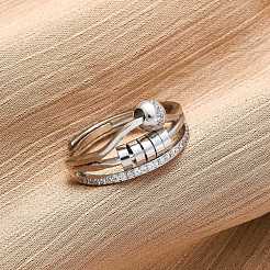 不安を和らげる女性用真鍮マイクロパヴェクリアキュービックジルコニア指輪  プラチナ  10.5mm  内径：usサイズ7 3/4（17.9mm）&nbsp;RJEW-S624-05P-01