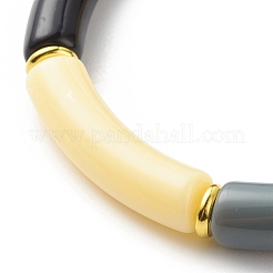 Imitation Jade Acrylic Curved Tube Beaded Stretch Bracelet for Women&nbsp;BJEW-JB08436-03