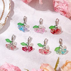 ガラスの花の葉のペンダント装飾7個  バッグの飾り用のロブスター クロー クラスプ チャーム  プラチナ  25.5mm&nbsp;HJEW-JM02787-02