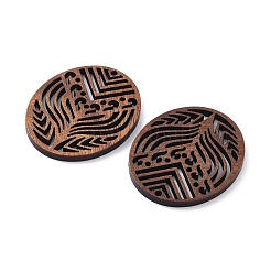 クルミ材レーザーカットペンダント  中空のチャーム  染色されていない  オーバル  37x30x2.5mm  穴：1.6mm&nbsp;WOOD-Q051-04E