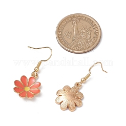 6ペア6色合金エナメルダングルイヤリング  304ステンレススチールイヤリングフック金具付き  花  ライトゴールド  ミックスカラー  35.5x16.5mm  1ペア/カラー&nbsp;EJEW-JE06296