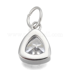 304ステンレススチールキュービックジルコニアペンダント  三角形  ステンレス鋼色  透明  12.5x9.5x5mm  穴：5mm&nbsp;ZIRC-P080-B09