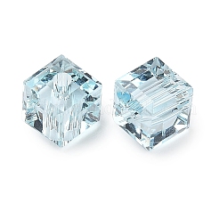 K9ガラス模造オーストリアクリスタルビーズ  多面カット  正方形  シアン  6x6x6mm  穴：1.5mm&nbsp;GLAA-D023-01-01
