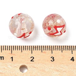 光沢のある手作りのエナメルゴールドサンドガラスビーズ連売り  稲妻の丸  暗闇で光る  クリムゾン  12mm  穴：1.4mm&nbsp;LAMP-U004-08A
