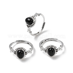 天然な黒瑪瑙の指輪  ラックメッキ真鍮のパーツ  プラチナ  11mm  内径：18mm&nbsp;RJEW-A084-03P-05