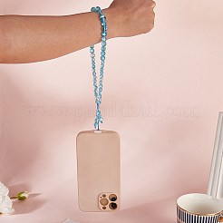 ラウンド合成ムーンストーンビーズモバイルストラップ  ナイロンコード tpu 携帯電話ストラップパッチモバイルアクセサリー装飾  シアン  23cm&nbsp;HJEW-SW00042-06