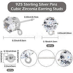 30Pcs Clear Cubic Zirconia Stud Earring Findings&nbsp;EJEW-BBC0006-06C