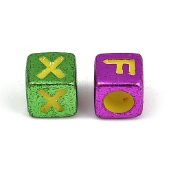 不透明なアクリルビーズ  文字付きのキューブ  ミックスカラー  5.5x6.5x5.5mm  穴：3.5mm  約3000個/500g&nbsp;OACR-H052-02D