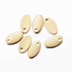 304ステンレススチールチャーム  空白タグのスタンプ  オーバル  24KGP本金メッキ  9x5x1mm  穴：1mm&nbsp;STAS-H557-38G