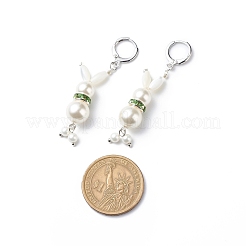 シェル パール ラビット ロング ダングル レバーバック イヤリング  女性のための真鍮のアクセサリー  プラチナ  60mm  ピン：1x0.8mm&nbsp;EJEW-TA00131