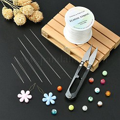 高炭素鋼ビッグアイビーズ針  シャープスチールハサミ付  弾性クリスタルストリングとスチール製ミシン針装置  ミックスカラー&nbsp;TOOL-YW0001-28