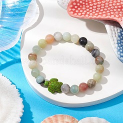 女性用天然花アマゾナイトビーズストレッチブレスレット  カメ  内径：2-1/8インチ（5.5cm）&nbsp;BJEW-JB11095-05