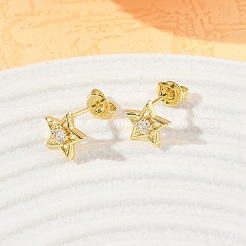 真鍮製マイクロパヴェシングルキュービックジルコニアスタッドピアス  スター  カドミウムフリー＆鉛フリー  ラックめっき  長持ちメッキ  18KGP本金メッキ  8.5x8.5mm&nbsp;KK-CBA30C7-13G