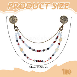 フラットラウンドい鉄のブローチ  真鍮チェーンとアクリル＆ガラス付き  ゴールドカラー  340mm&nbsp;JEWB-PH01305