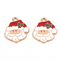 環境に優しい合金エナメルペンダント  カドミウムフリーと鉛フリー＆ニッケルフリー  クリスマスサンタクロース  ライトゴールド  ホワイト  24.5x21.5x2mm  穴：2.5mm&nbsp;ENAM-T011-55-NR
