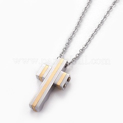 304ステンレススチールペンダントネックレス  カニカン付き  クロス  ミックスカラー  17.6インチ〜18.3インチ（44.9~46.5cm）  ペンダント：25x14x4.5mm&nbsp;NJEW-O112-11
