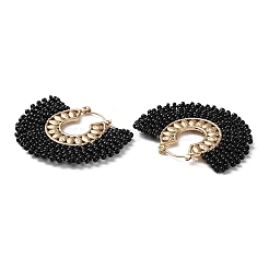 Woven Glass Beaded Half Round Hoop Earrings&nbsp;EJEW-A105-07G