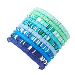 10Pcs 10 Colors Handmade Polymer Clay Heishi & Brass Bead Stretch Bracelets for Women&nbsp;BJEW-MZ00198