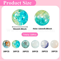 120個 6色透明スプレー塗装クラックルガラスビーズ  ラウンド  ミックスカラー  10mm  穴：1.6mm  20個/カラー&nbsp;GLAA-TADJ0001-21B-D