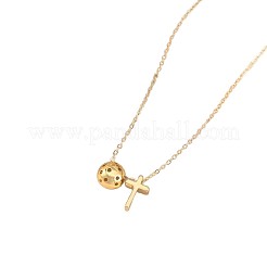 真鍮製のピックルボールとクロスペンダントのアズキチェーンネックレス  ゴールドカラー  16.93インチ（43cm）&nbsp;FS-WGCEAF4-01