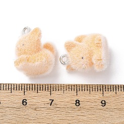 動物のフロッキング樹脂ペンダント  プラチナ鉄ループ付き  猫の形  16x14x17mm  穴：1.8mm&nbsp;LS-RESI-A049-03A