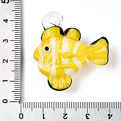 手作りランプワークペンダント  魚のチャーム  きいろ  35.5~39x32.5~38x11~12mm  穴：3.5~3x3.5~5mm&nbsp;LAMP-T021-24A