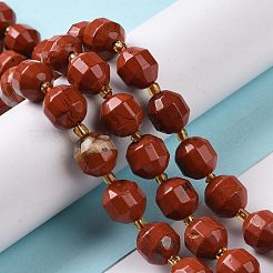 天然石レッドジャスパービーズ連売り  シードビーズで  ファセットバイコーンバレルドラム  9~10mm  穴：1.2mm  約29~32個/連  14.45~14.84インチ（36.7~37.7cm）&nbsp;G-G990-F07