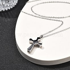 304 ステンレススチール ブラックエナメル クロス 骨壷 遺灰ネックレス  女性用・男性用アズキチェーンネックレス  ステンレス鋼色  21.65インチ（55cm）&nbsp;STAS-Z106-05P