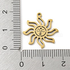 ステンレスペンダント201個  レーザー切断  ゴールドカラー  太陽  19x17.5x1mm  穴：1.2mm  5個/袋&nbsp;STAS-H188-03F-G