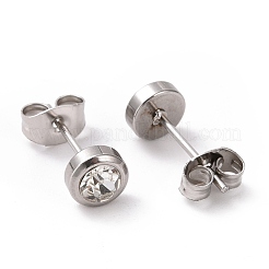 ラインストーン カラム スタッド イヤリング  女性用ステンレスカラーメッキ304ステンレスジュエリー  クリスタル  15x6mm  ピン：0.8mm&nbsp;EJEW-H357-04P-01